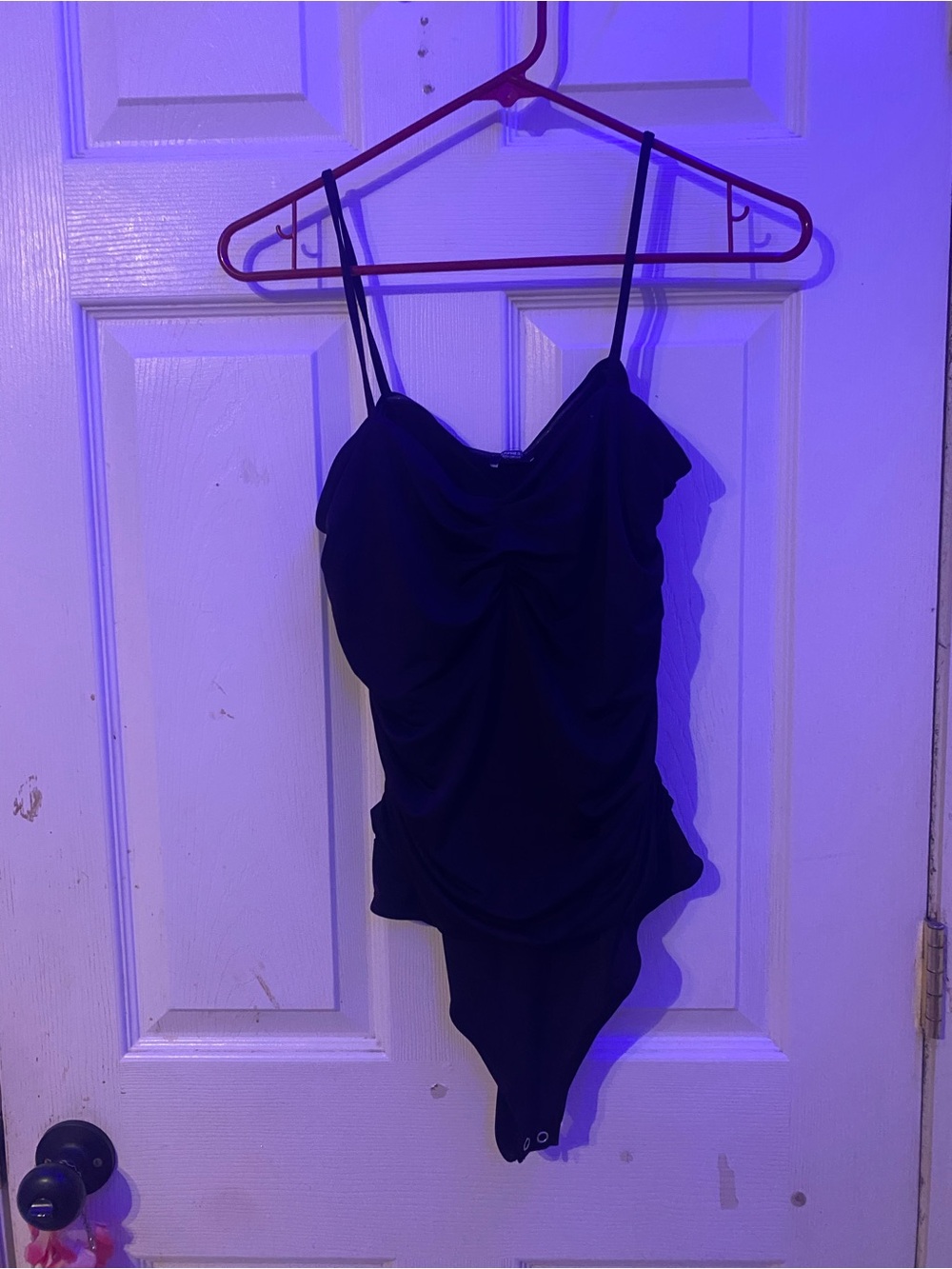 Express Black Ruched Spaghetti-Strap Bodysuit